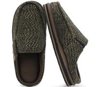 ONCAI Hausschuhe Herren Komfort Pantoffeln Plüsch Streifen Hüttenschuhe Wärme Cord Flauschig Slipper mit Memory Foam Kariert Rutschfest Gummisohle Größe 40-50