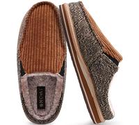 ONCAI Hausschuhe Herren Komfort Pantoffeln Plüsch Streifen Hüttenschuhe Wärme Cord Flauschig Slipper mit Memory Foam Kariert Rutschfest Gummisohle Größe 40-50
