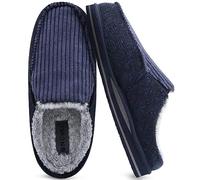 ONCAI Hausschuhe Herren Komfort Pantoffeln Plüsch Streifen Hüttenschuhe Wärme Cord Flauschig Slipper mit Memory Foam Kariert Rutschfest Gummisohle Größe 40-50