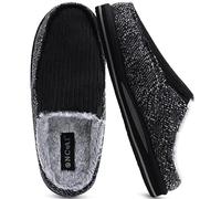 ONCAI Hausschuhe Herren Komfort Pantoffeln Plüsch Streifen Hüttenschuhe Wärme Cord Flauschig Slipper mit Memory Foam Kariert Rutschfest Gummisohle Größe 40-50