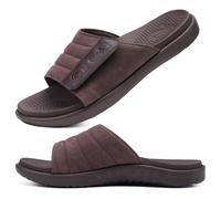 ONCAI Herren Sandalen Verstellbare Riemen Offene Zehe Sports Slides Badesandalen mit Weichem Bequemem Arch Support Fußbett Braun Größe 47