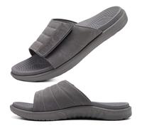 ONCAI Herren Sandalen Verstellbare Riemen Offene Zehe Sports Slides Badesandalen mit Weichem Bequemem Arch Support Fußbett Grau Größe 47