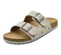 ONCAI Sandalen Damen Kork-Fußbett Pantoletten Damen Flach Rutschfest Sommer Badelatschen Mit Verstellbarer Rieme Elfenbein Weiß Größe 38.5 EU