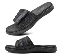 ONCAI Schwarz Dusch Badelatschen Herren mit Klettverschluss Offener Zeh Sports Badesandalen Sommer Freizeit Sandalen Hausschuhe Weich Gummifußbett Pantoletten Größe 47