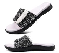 ONCAI Schwarz/Weiß Dusch Badelatschen Herren mit Klettverschluss Offener Zeh Sports Badesandalen Sommer Freizeit Sandalen Hausschuhe Weich Gummifußbett Pantoletten Größe 47