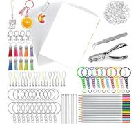 Onchdbfhuu Keychain Kit,with Hole Punch, Tweezers, 20 Sheets of 7.9" X 5.7" Paper, Pencils, Colorful Key Chains, and Jump Rings,Tassels