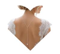 ONDEGO® 2in1 Rückenkette Brautschmuck Silber mit Perlen - Halskette für rückenfreie Brautkleider mit verstellbarer Rückenkette & Perlen Ohrsteckern - Hochzeit, Standesamt, Braut Schmuckset