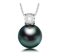 ONDIAN Halskette mit Zuchtperlen-Anhänger für Damen aus 925er Sterlingsilber, schwarzer Tahiti-Südseeperle und charakteristischem Zirkonia-Anhänger für Damen