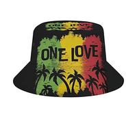 One Love Music Reggae Rasta Jamaikanischer Herren Damen Bucket Mütze Sommer Urlaub Reise Strand Sonnenhut Packbar Leicht Outdoor Hut, Stil, Einheitsgröße