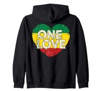 ONE Love Reggae-Kunstdruck in Rasta-Farben im Vintage-Stil mit Herzmuster Kapuzenjacke