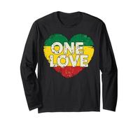 ONE Love Reggae-Kunstdruck in Rasta-Farben im Vintage-Stil mit Herzmuster Langarmshirt