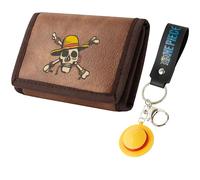 One Piece Geldbörse Herren & Teenager mit Schlüsselanhänger, Tri-Fold Geldbeutel mit ID Fach, Anime Geschenke für Männer