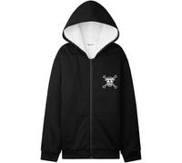 One Piece Hoodie für Jungen Teenager 9-16 Jahre, Kapuze mit Sherpa-Futter, Schwarzer Zip-Up Hoodie, Anime Geschenke für Jungs (15-16 Jahre, Schwarz)