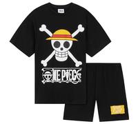 One Piece Kurzer Schlafanzug Jungen, Pyjama Set T-Shirt & Shorts - Anime Merch (Schwarz, 9-10 Jahre)