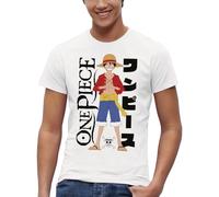 One Piece Luffy T-Shirt mit seinem Strohhut - Offiziell Lizenziertes Produkt Kinder-T-Shirt (DE/NL/SE/PL, Alter, 10 Jahre, Regular, Weiß)