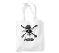 One Piece Mono Skull Logo Wiederverwendbare Tragetasche für Einkauf & Reisen, Weiß