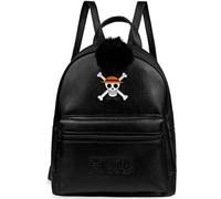 One Piece Rucksack Damen Teenager, Tasche Schwarz, Tagesrucksäcke mit Pom-Pom für Reisen Freizeit, Anime Geschenk für Sie
