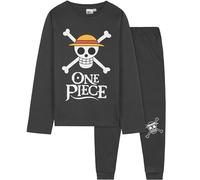 One Piece Schlafanzug Jungen Lang, Pyjama Set mit T-Shirt Kinder Pyjama Hosen, Loungewear Set, Anime Geschenke für Jungs (7-8 Jahre, Grau)