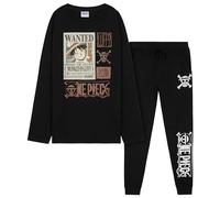 One Piece Schlafanzug Jungen Teenager, Anime Schlafanzug Kinder Lang mit Oberteil und Pyjamahose 7 bis 14 Jahren - Offiziell Anime Merch (Schwarz, 9-10 Jahre)