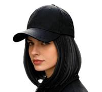 One-Piece Short Wavy Baseball Cap Wig, Synthetic Bob Style Hair Integrated with Canvas Sun Cap, Adjustable Breathable Baseball Hat Wig for Women, Heat Resistant Fiber