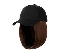 One-Piece Short Wavy Baseball Cap Wig, Synthetic Bob Style Hair Integrated with Canvas Sun Cap, Adjustable Breathable Baseball Hat Wig for Women, Heat Resistant Fiber