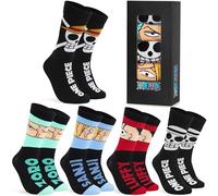 One Piece Socken Herren & Teenager, 5er-Pack, Lustige Socken, Coole Anime Herrensocken, Geschenk für Männer und Fans (35/40 EU, Schwarz)