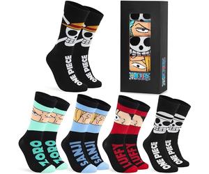 One Piece Socken Herren & Teenager, 5er-Pack, Lustige Socken, Coole Anime Herrensocken, Geschenk für Männer und Fans (35/40 EU, Schwarz)