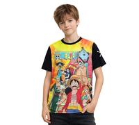 One Piece T-Shirt für Jungen - Crew Print Oberteil Kinder Shirt kurzärmlig Schwarz (DE/NL/SE/PL, Numerisch, 128, Regular)