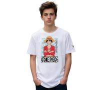 One Piece T-Shirt für Jungen - Monkey D. Ruffy Oberteil Kinder Shirt kurzärmlig Weiß (DE/NL/SE/PL, Numerisch, 146, 152, Regular)
