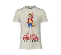 One Piece T-Shirt Monkey D. Luffy, offizielles Unisex-T-Shirt aus Baumwolle, für Erwachsene, Jungen, beige, Medium