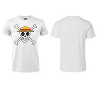 One Piece T-Shirt Strohhut Offizielles Totenkopf-Logo. Kurze Ärmel. 100% Baumwolle. Unisex. Größen von Erwachsenen bis Jungen. (Weiß, M)
