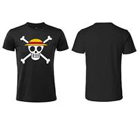 One Piece T-Shirt Strohhut Offizielles Totenkopf-Logo. Kurze Ärmel. 100% Baumwolle. Unisex. Größen von Erwachsenen bis Jungen. (Schwarz, L)