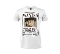One Piece T-Shirt. Wanted Model. Lorenor Zorro. Baumwolle. Unisex. Weiß. Erwachsener Junge. (L)