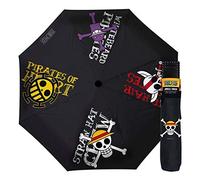 One Piece Automatik Regenschirm Embleme schwarz, bedruckt, aus Kunststoff, in Kuppelform.