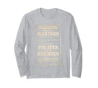 One Piece Warning from The Marines Justice Poster Langarmshirt, Unisex für Erwachsene, Grau Meliert, M