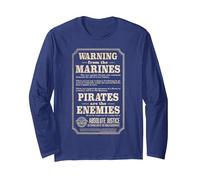 One Piece Warning from The Marines Justice Poster Langarmshirt, Unisex für Erwachsene, Marineblau, XXL