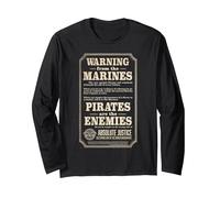 One Piece Warning from The Marines Justice Poster Langarmshirt, Unisex für Erwachsene, Schwarz, XL