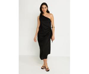 One-Shoulder-Kleid LSCN BY LASCANA, Damen, Gr. 34, N-Gr, schwarz, Web, Obermaterial: 100% Viskose, unifarben, figurumspielend ca. Mitte Wade, Kleider, mit goldfarbenen Zieraccessoire am Träger, Strand