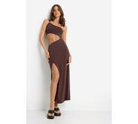 One-Shoulder-Kleid LSCN BY LASCANA, Damen, Gr. 42, N-Gr, dunkelbraun, Jersey, Obermaterial: 47% Baumwolle, 47% Modal, 6% Elasthan, unifarben, figurbetont lang, asymmetrischer Ausschnitt, Kleider One-S