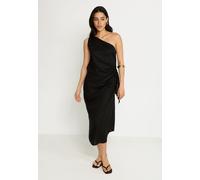 One-Shoulder-Kleid LSCN BY LASCANA, Damen, Gr. 46, N-Gr, schwarz, Web, Obermaterial: 100% Viskose, unifarben, figurumspielend ca. Mitte Wade, Kleider One-Shoulder-Kleid, mit goldfarbenen Zieraccessoir