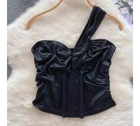 One Shoulder Sling Tube Top Vest Designed for Women Ideal for Spring, Summer, and Autumn Wear (M Black)