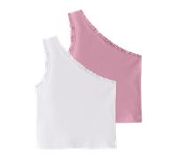 One-Shoulder-Top NAME IT "NKFJABINA ONESHOULDER SHORT TOP 2P", Mädchen, Gr. 158/164, hellweiß pack:pink drink, Jersey, Obermaterial: 95% Baumwolle, 5% Elasthan, unifarben, slim fit normal, ohne Aussch