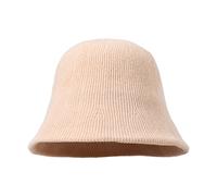 (One Size,Beige)Stylish Knitted Fisherman Hat Solid Color Vertical Stripe Design Autumn Winter Bucket Hat for Women