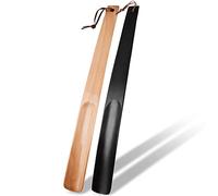 OneBarlercorn - 2Pcs Schuhlöffel,Schuhloffel Langer Schuhlöffel Holz Lang Schuhanzieher Lange Schuhloeffel Schuhanziehen Shoe Horn Design aus Holz Lang Stabil,38cm (Schwarz und Hellbraun)