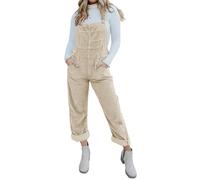 Onedreamer Damen Cord-Overall mit verstellbaren Trägern Baggy Bib Jumpsuit Casual mit Taschen, Beige, XX-Large
