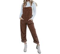 Onedreamer Damen Cord-Overall mit verstellbaren Trägern Baggy Bib Jumpsuit Casual mit Taschen, Braun, Medium