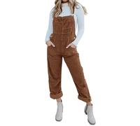 Onedreamer Damen Cord-Overall mit verstellbaren Trägern Baggy Bib Jumpsuit Casual mit Taschen, Dunkles Khaki, XX-Large