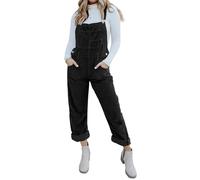 Onedreamer Damen Cord-Overall mit verstellbaren Trägern Baggy Bib Jumpsuit Casual mit Taschen, Schwarz, Small