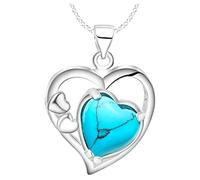 Onefeart Sterling Silber Anhänger Halskette Frauen Mädchen Blau Türkis Doppelt Herz Anhänger Für die Freundin 45cmX26X19MM