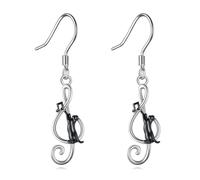 ONEFINITY Katze Ohrringe 925 Sterling Silber Musik Note Dangle Ohrringe Schwarz Katze Schmuck Geschenke für Damen